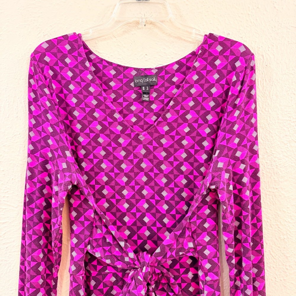 Long Tall Sally fushcia geo print belted midi dress - Picture 11 of 13